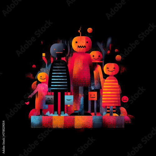 Halloween Trick-or-Treaters: Family of Cartoon Characters