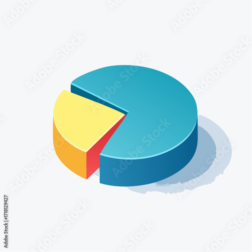 3D isometric pie chart with three sections of different colors, showing data distribution.