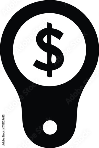 Dollar sign icon inside location pin shape representing financial location opportunity and investment guidance