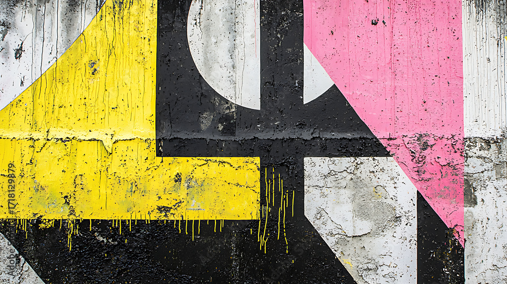 Naklejka premium A graffiti art piece with a yellow and black background and pink