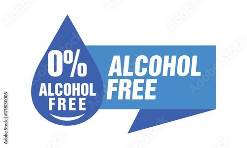 Zero alcohol flat icon. Alcohol free emblem vector template