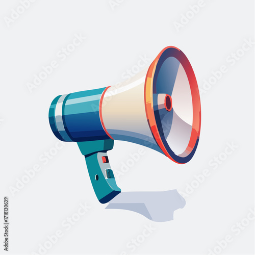Illustration of a blue, white, and orange megaphone, perfect for announcements and public speaking.