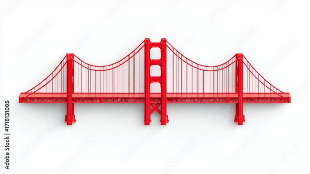 Fototapeta premium A vibrant red bridge model showcasing iconic design and architectural uniqueness against a clean background.