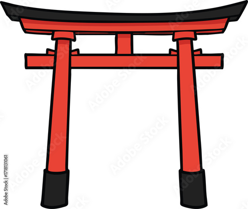 Red Torii Gate Japanese Shrine Symbol on White Background