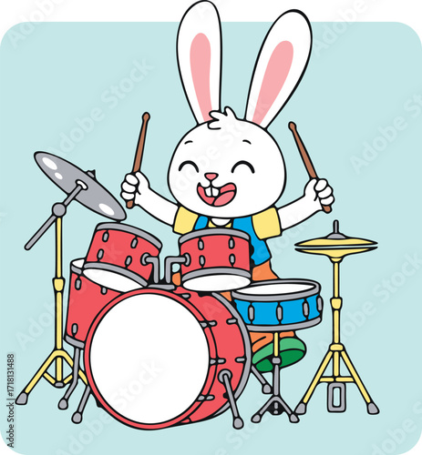 Cute rabbit playing drums