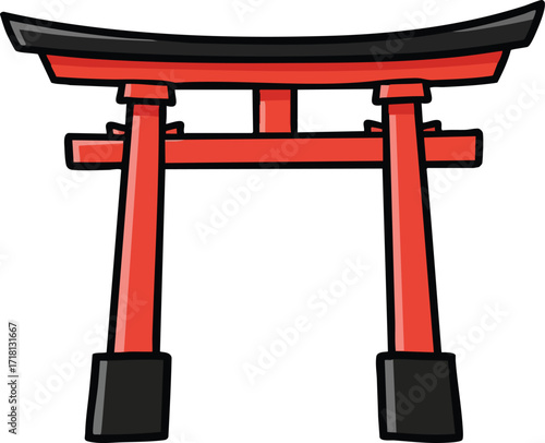 Red Torii Gate Japanese Shrine Symbol on White Background
