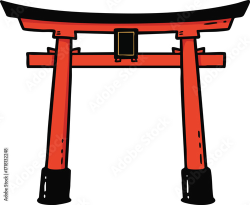 Red Torii Gate Japanese Shrine Symbol on White Background