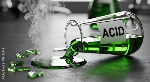 Spilled Acid – Laboratory Hazard with Green Liquid