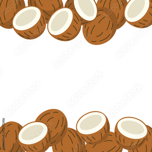 Coconut border tropical background. Vector illustration