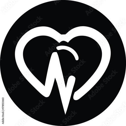 Modern heartbeat icon inside a black circle symbolizing health cardiology fitness and medical care concepts