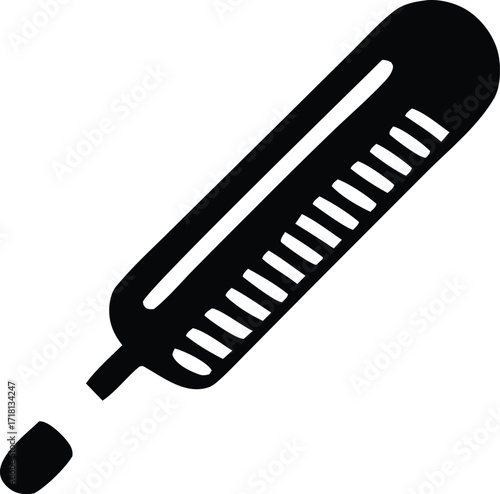 Hand-drawn thermometer icon measuring temperature in a simple black and white graphic with clear measurement markings for medical or weather use.