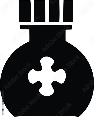 Icon of a medicine bottle with a cross symbol representing health care and medical aid symbols for pharmaceutical or health services