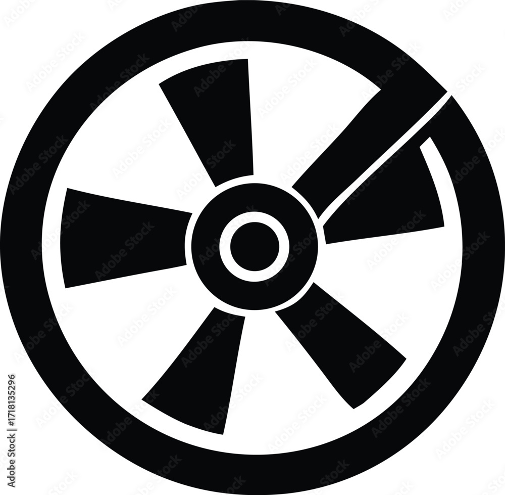 Fototapeta premium Abstract circular graphic with intersecting elements representing a fan or wheel emblem symbol