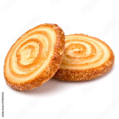 Two swirl cookies on white background