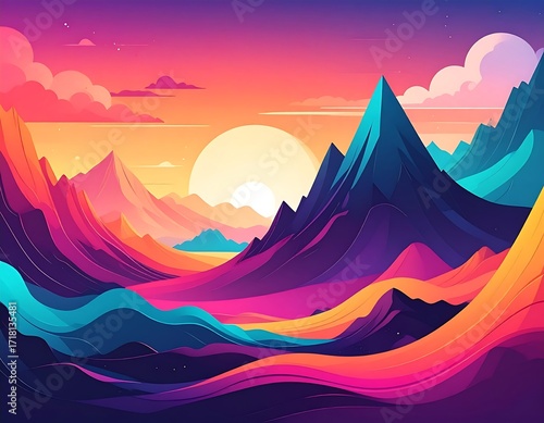 Colorful mountain landscape at sunrise (1)