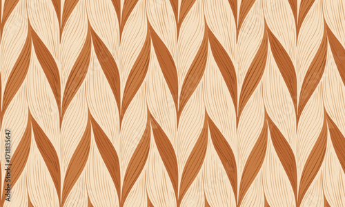 Elegant Vertical Herringbone Leaf Seamless Pattern, Modern Braid Background