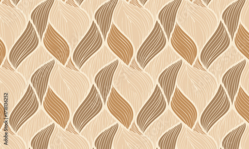 Elegant Abstract Ogee Seamless Pattern, Art Nouveau Flowing Leaf Background