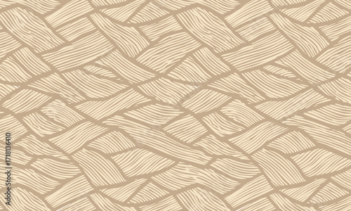 Abstract Hand-Drawn Basket Weave Seamless Pattern, Rustic Rattan Background