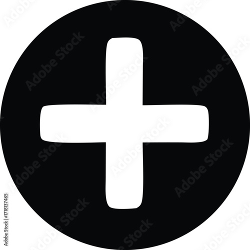 Bold white plus symbol inside a solid black circle a classic icon for addition medical and positive concepts