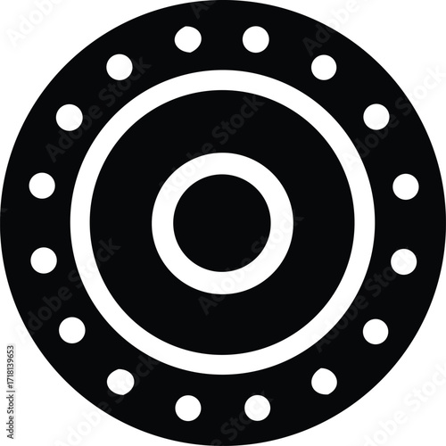 Abstract circular design with inner rings and outer dots geometric pattern simple monochromatic emblem symbol shape