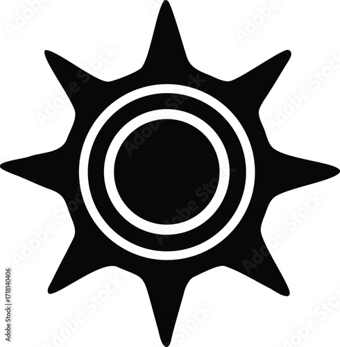 Mystic sun symbol graphic icon design featuring concentric circles and jagged rays for esoteric and spiritual branding projects