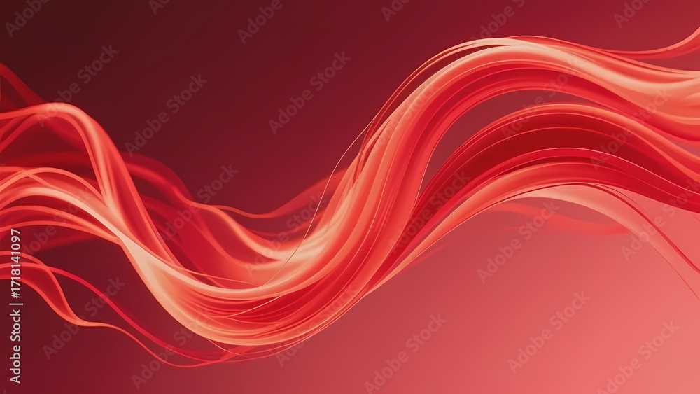 Fototapeta premium Abstract flowing red waves on a gradient background