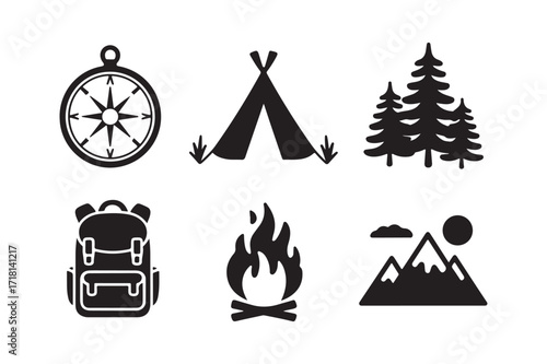 Camping and outdoor adventure icons set