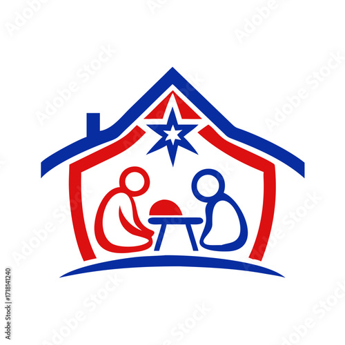 Nativity scene icon with two figures inside house design for Christmas theme 