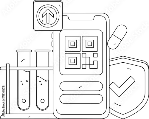 Secure digital health pass on smartphone with QR code scanning and lab tests, representing modern medical verification and patient safety technology