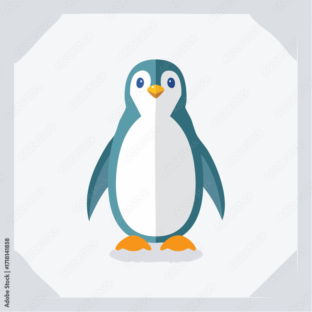 Obraz premium Cartoon penguin with blue and white feathers and orange feet.