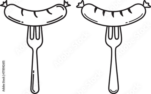 Two sausages on forks silhouette