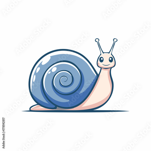 Cute cartoon snail with a large blue spiral shell.