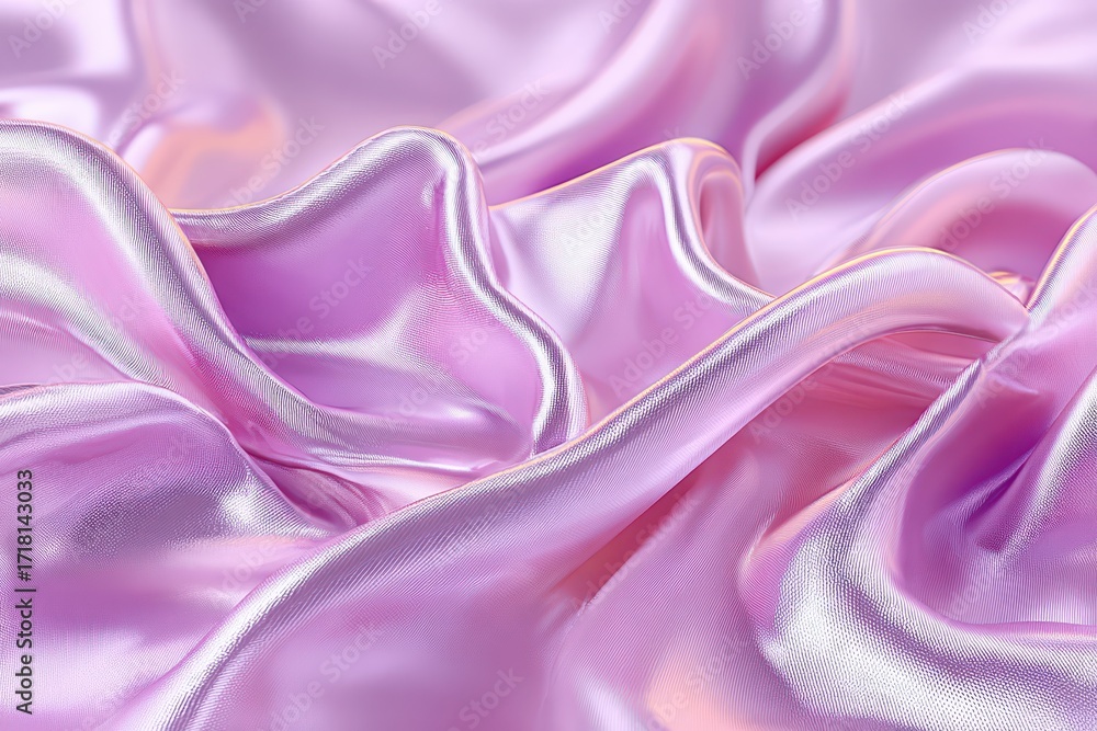 Obraz premium Abstract background of flowing and elegant iridescent light pink silk fabric with soft folds, highlighting the luxurious texture and gentle curves, for modern designs.