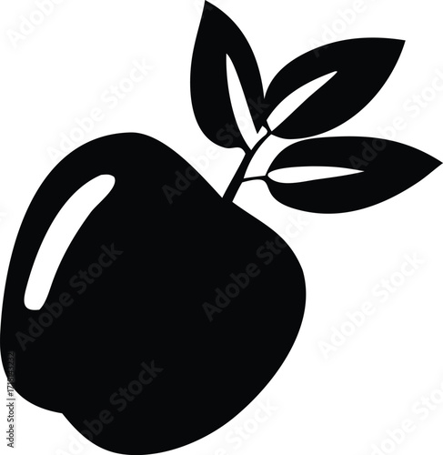 Simple black silhouette of a delicious apple with leaves and stem icon graphic element