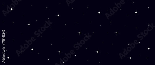 Night sky with stars sparkling on black background.