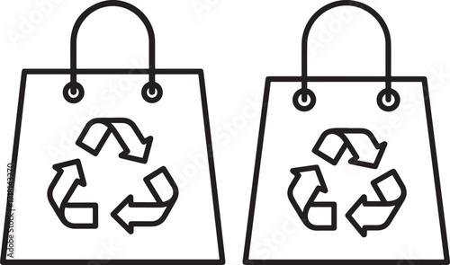 Two shopping bags with recycling symbol silhouette