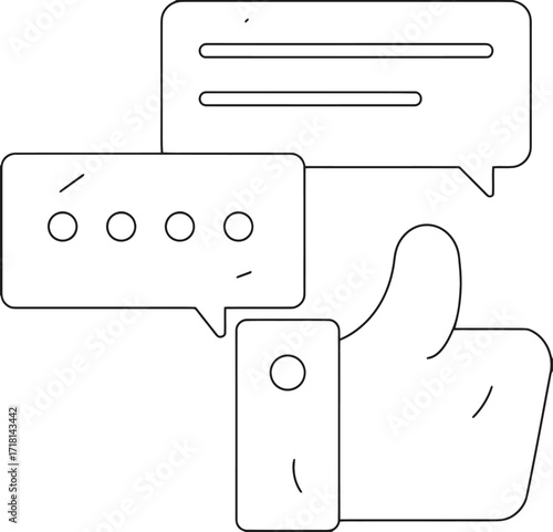 Thumbs up icon with chat bubbles symbolizing positive feedback, engagement, and online communication for digital marketing and social media success