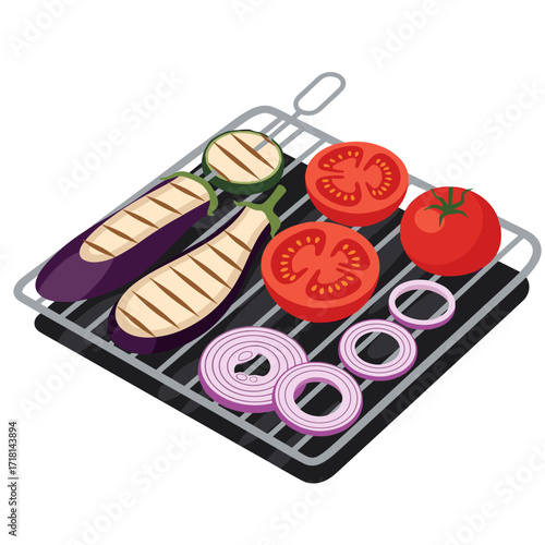 Delicious grilled vegetables on a barbecue rack preparing for a healthy meal.