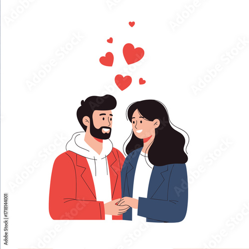 A loving couple shares a tender moment surrounded by symbols of affection during a celebration of romance.