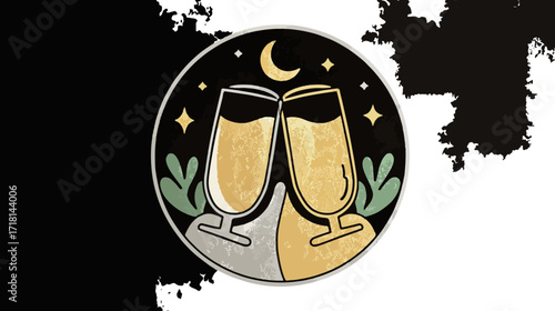 Cheers two champagne glasses night sky design