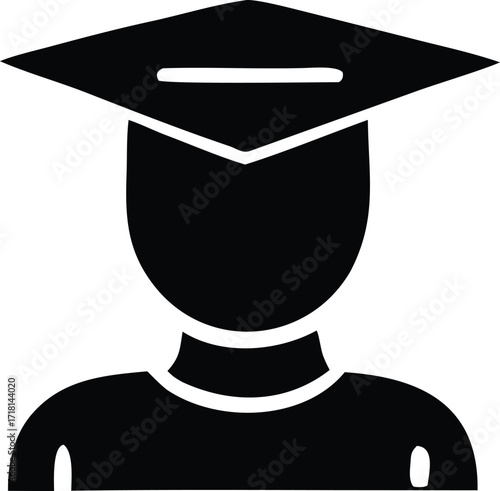 Simple silhouette icon of a graduate wearing a cap and gown symbolizing education and academic achievement