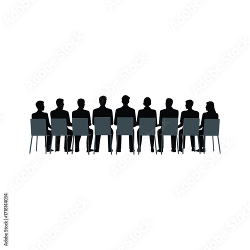 Diverse group of silhouetted people sitting in chairs in a row together