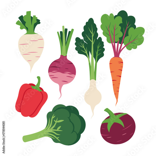 A vibrant collection of fresh root vegetables and garden produce.