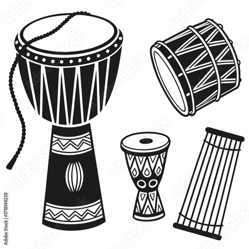 African Drums And Percussion Instruments Silhouette