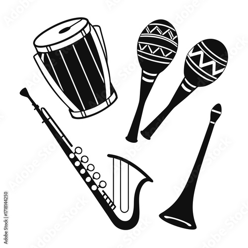 African Musical Instruments Silhouette Collection Keywords: african, music, instrument