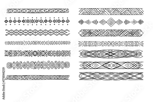 Ethnic Tribal Border – Traditional Hand-Drawn Divider and Doodle Separator with Ancient Geometric Motif, Line Brush for Frames and Decorative Design Elements
