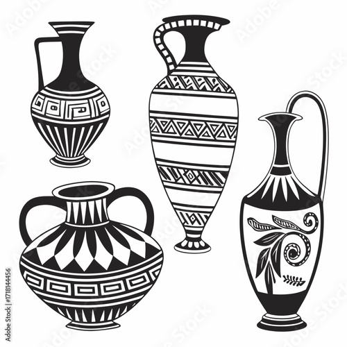 Ancient Greek Amphorae and Vases Silhouette Collection
