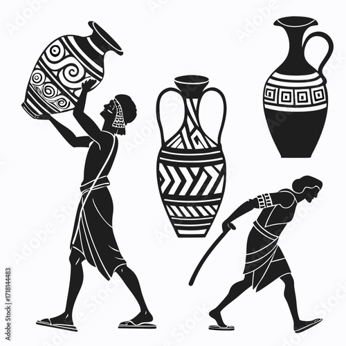 Ancient Greek Silhouettes of Figures and Decorated Pottery