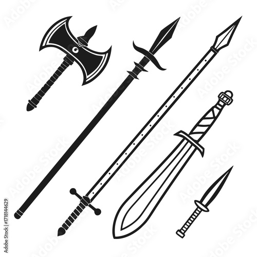 Ancient Weapons Collection Axe Spear Sword Dagger Keywords: ancient, weapon, medieval, axe