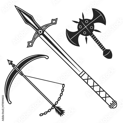 Ancient Weapon Silhouettes with Detailed Designs medieval